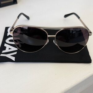 Quay Australia Silver Frame Black Lens Aviator Sunglasses - Classic Pilot